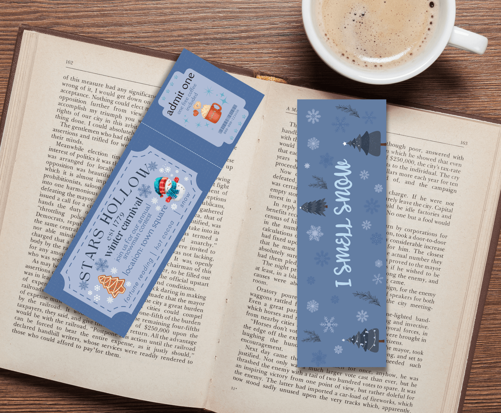 Winter carnival ticket-style printable bookmark