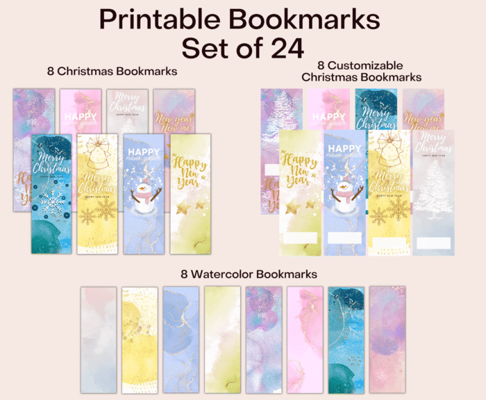 Christmas Watercolor Bookmark Set - Printable Holiday Bookmarks Collection