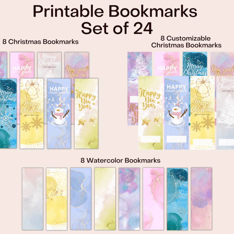 Christmas Watercolor Bookmark Set - Printable Holiday Bookmarks Collection