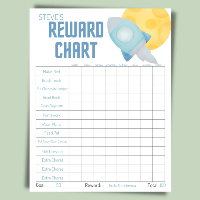 Rocket Theme Reward Chart for Kids - Editable Printable PDF
