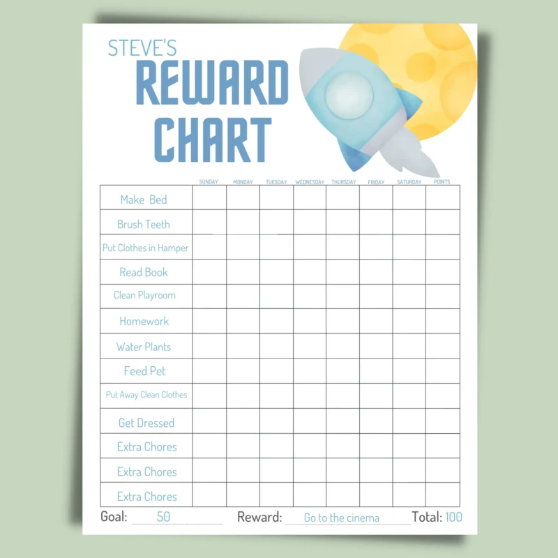 Rocket Theme Reward Chart for Kids - Editable Printable PDF