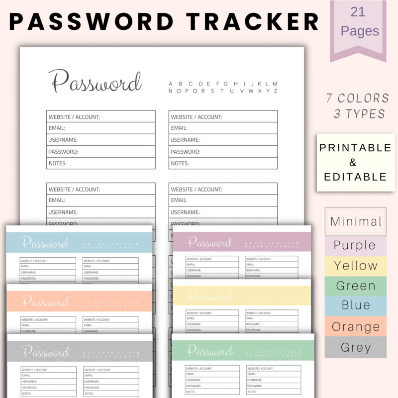 Printable & Fillable Password Tracker