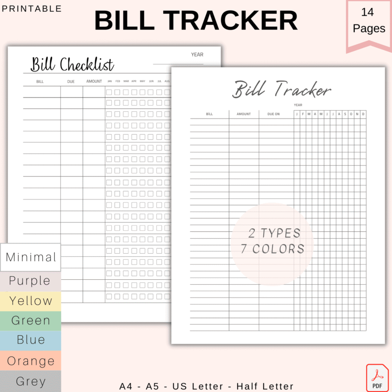 Printable Bill Tracker and Checklist