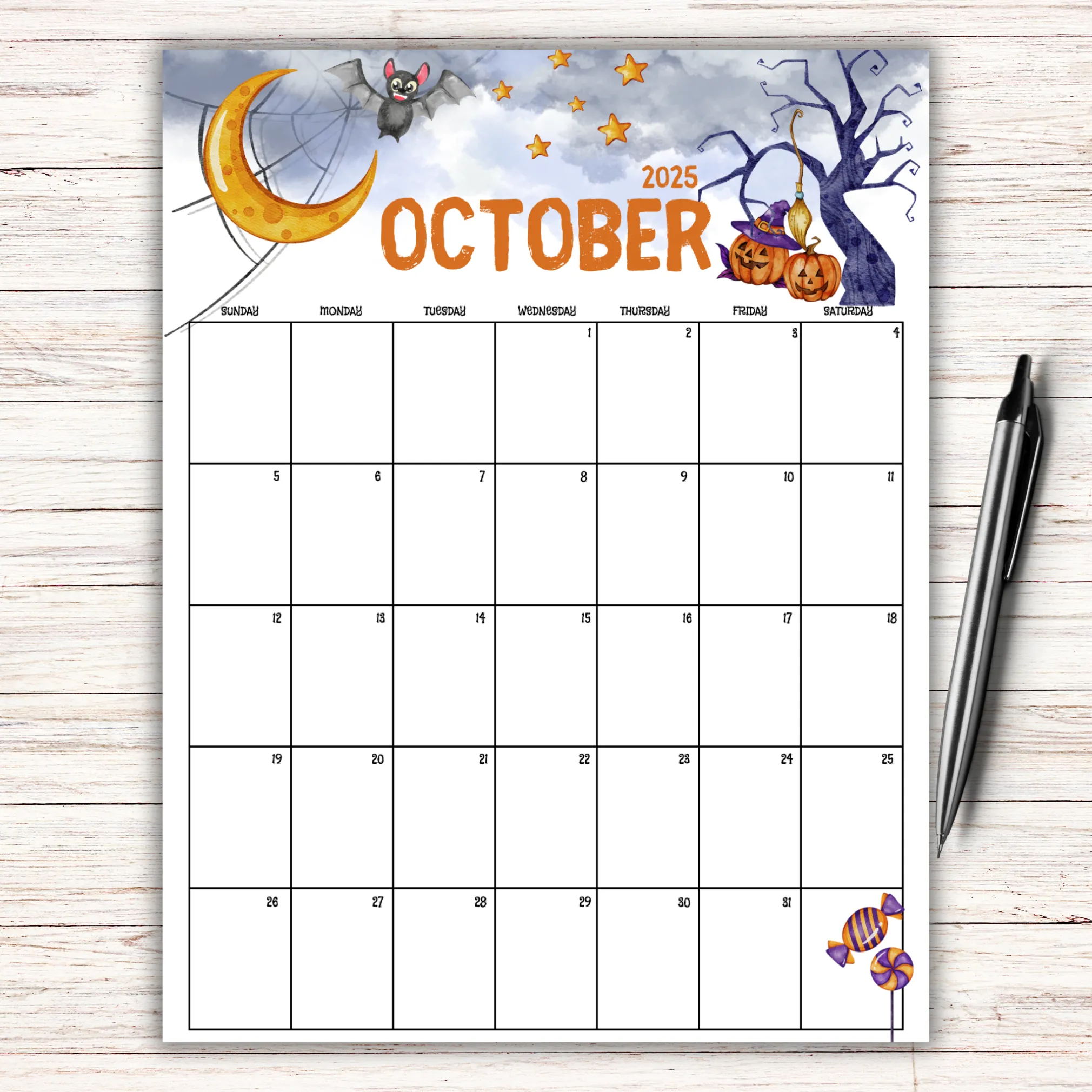 Editable Night Sky October 2025 Calendar
