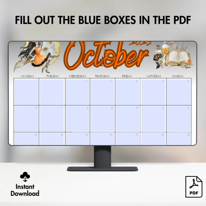 Halloween October 2025 Calendar Editable
