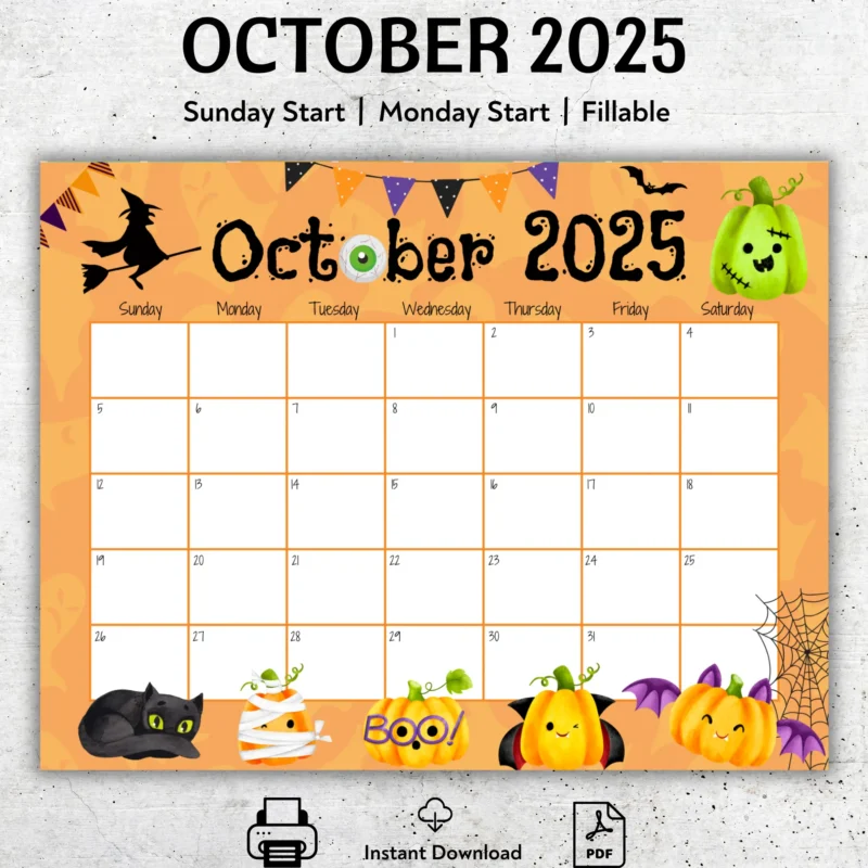 October 2025 Calendar Halloween Theme