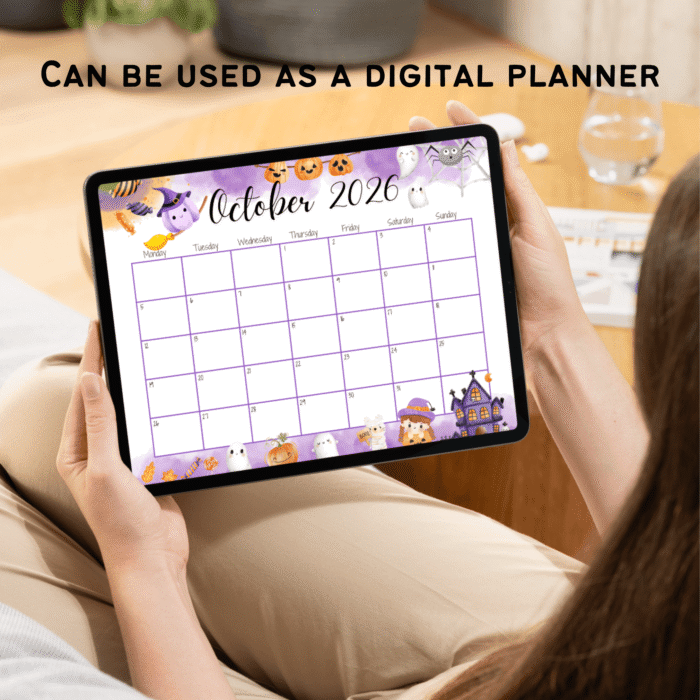 October 2026 calendar used as a digital planner on tablet, part of the Printable 2026 Monthly Planner set