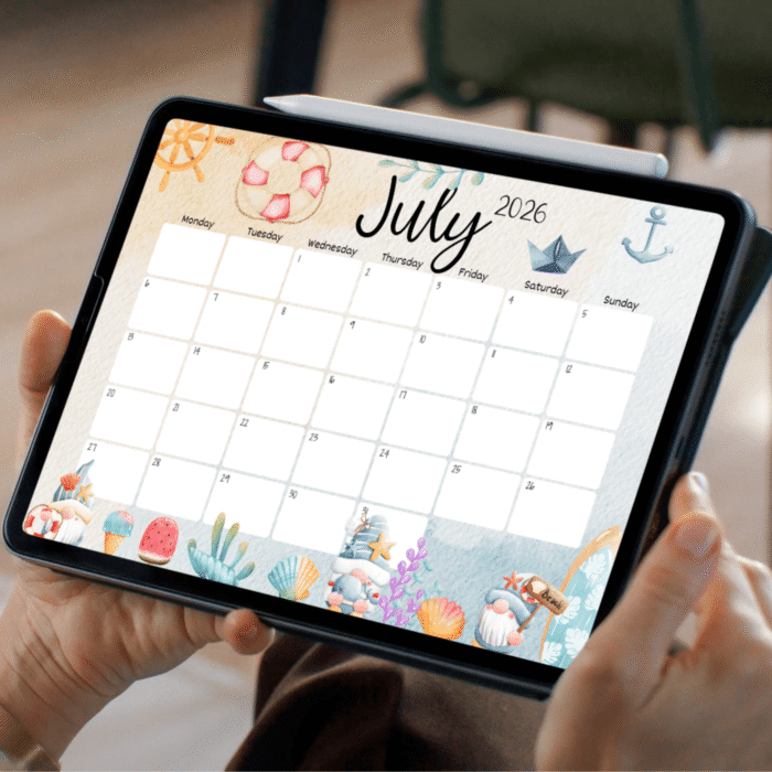 July calendar being filled on a tablet screen