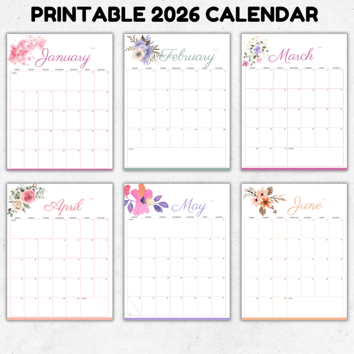 Full 2026 floral calendar set preview - 12 month layout with elegant flower themes
