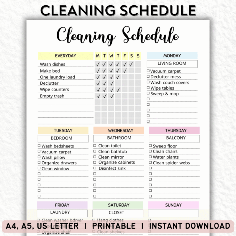 Editable Cleaning Planner