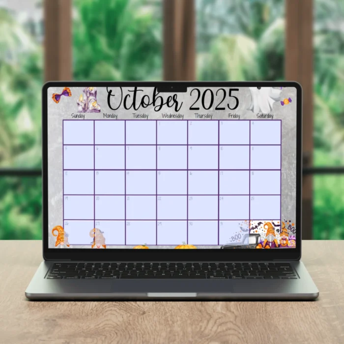 October 2025 Calendar Halloween Gnome
