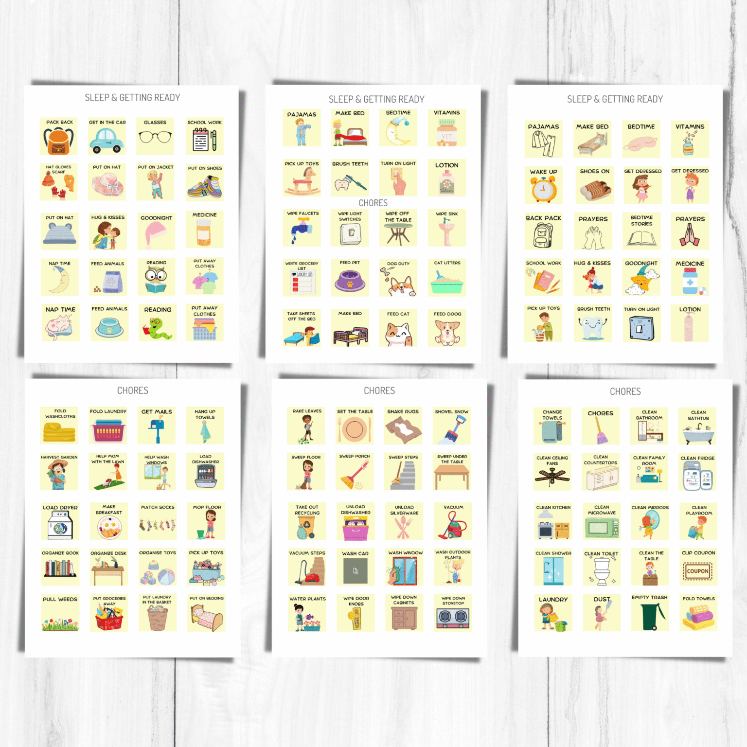 Work Routine Cards 400+ Kids Daily Routine Cards and 4 Charts - Printable Works