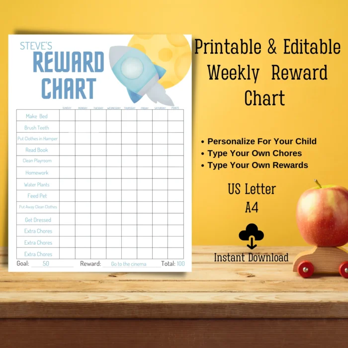 Personalized Chore Chart for Children with Rocket Theme
