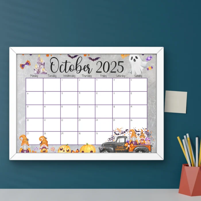 October 2025 Calendar Halloween Gnome