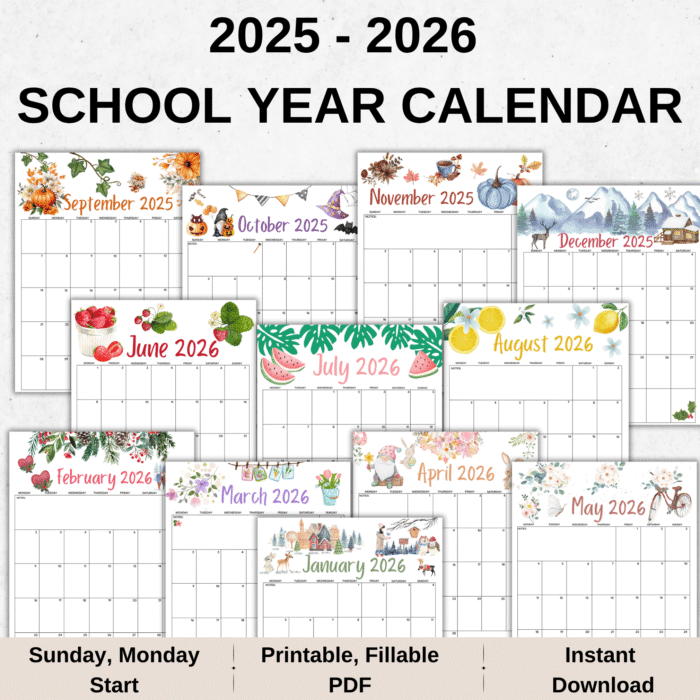 2025-2026 School Year Calendar | Printable Fillable PDF Instant Download - Image 2
