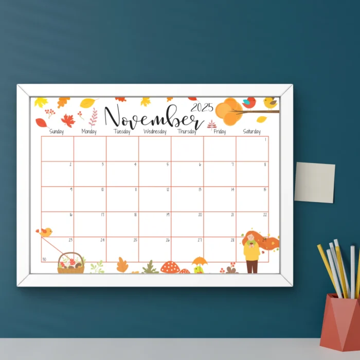 November 2025 Rustic Autumn Calendar
