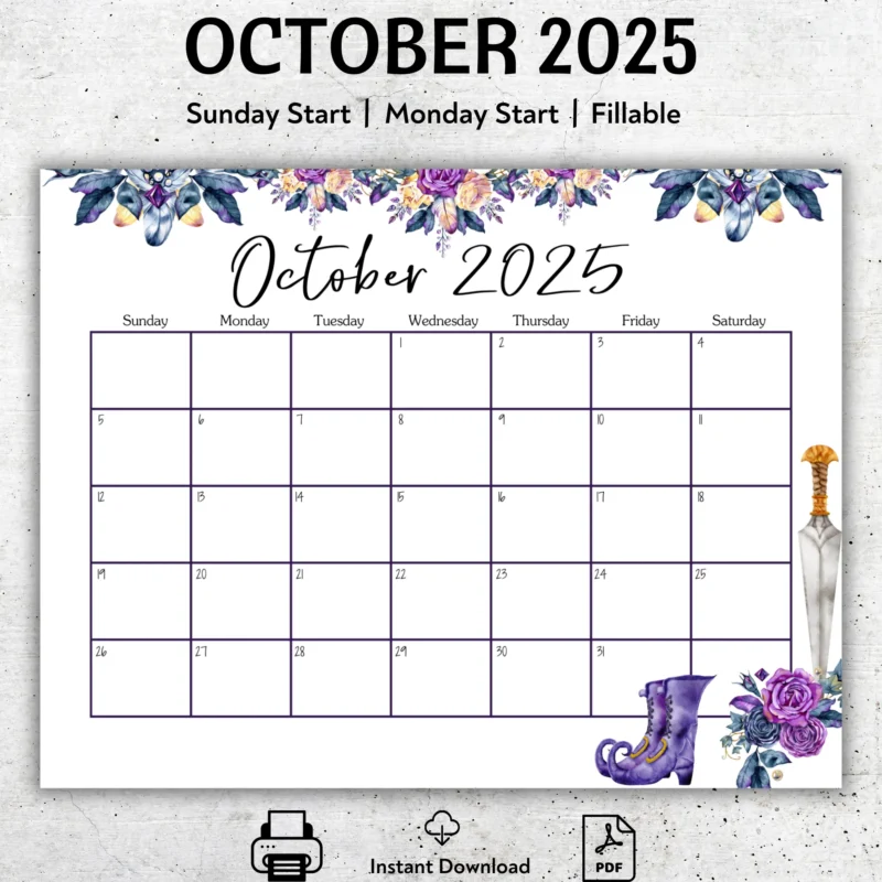 October 2025 Calendar with Witchy Theme