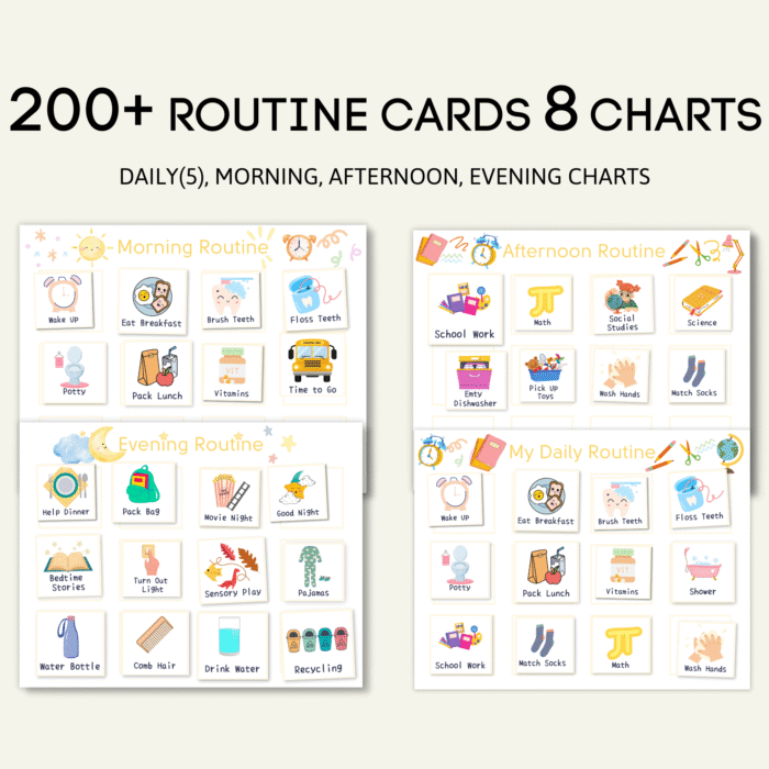 200+ Kids Daily Routine Cards Printable with 8 Editable Charts - Image 3