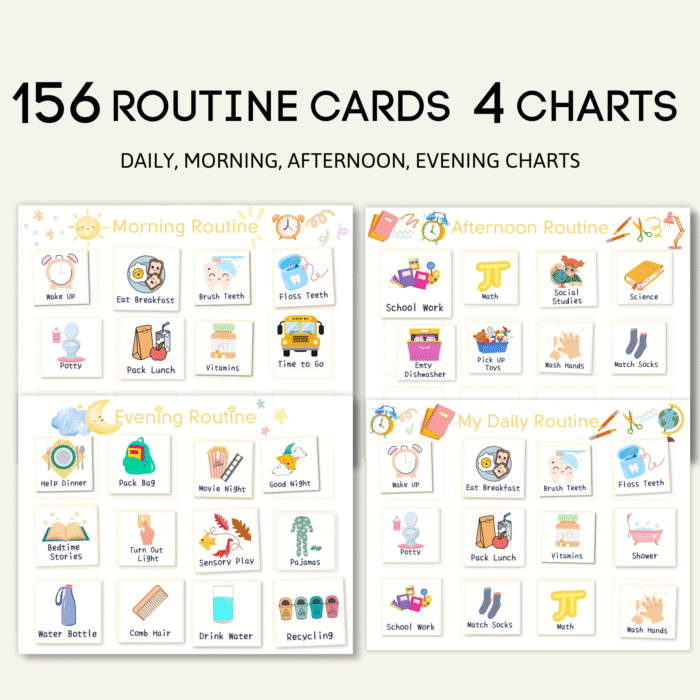 156 Kids Daily Routine Cards & 4 Charts - Image 2