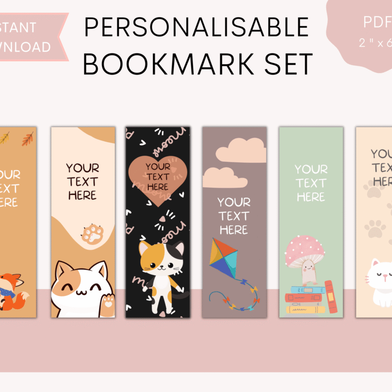 Printable Cute Animal Bookmark Set â€“ 6 designs with fox, cats, and nature themes