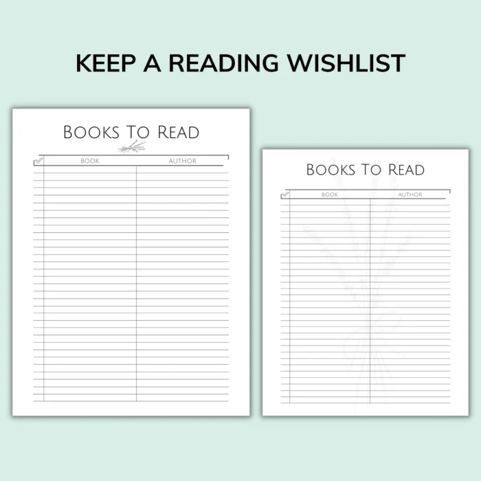 Books to Read and Reading Log printable tracker for book lovers