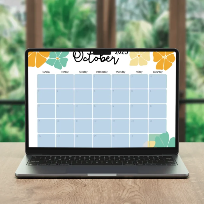 October 2025 Calendar Floral Theme â€“ Fillable PDF