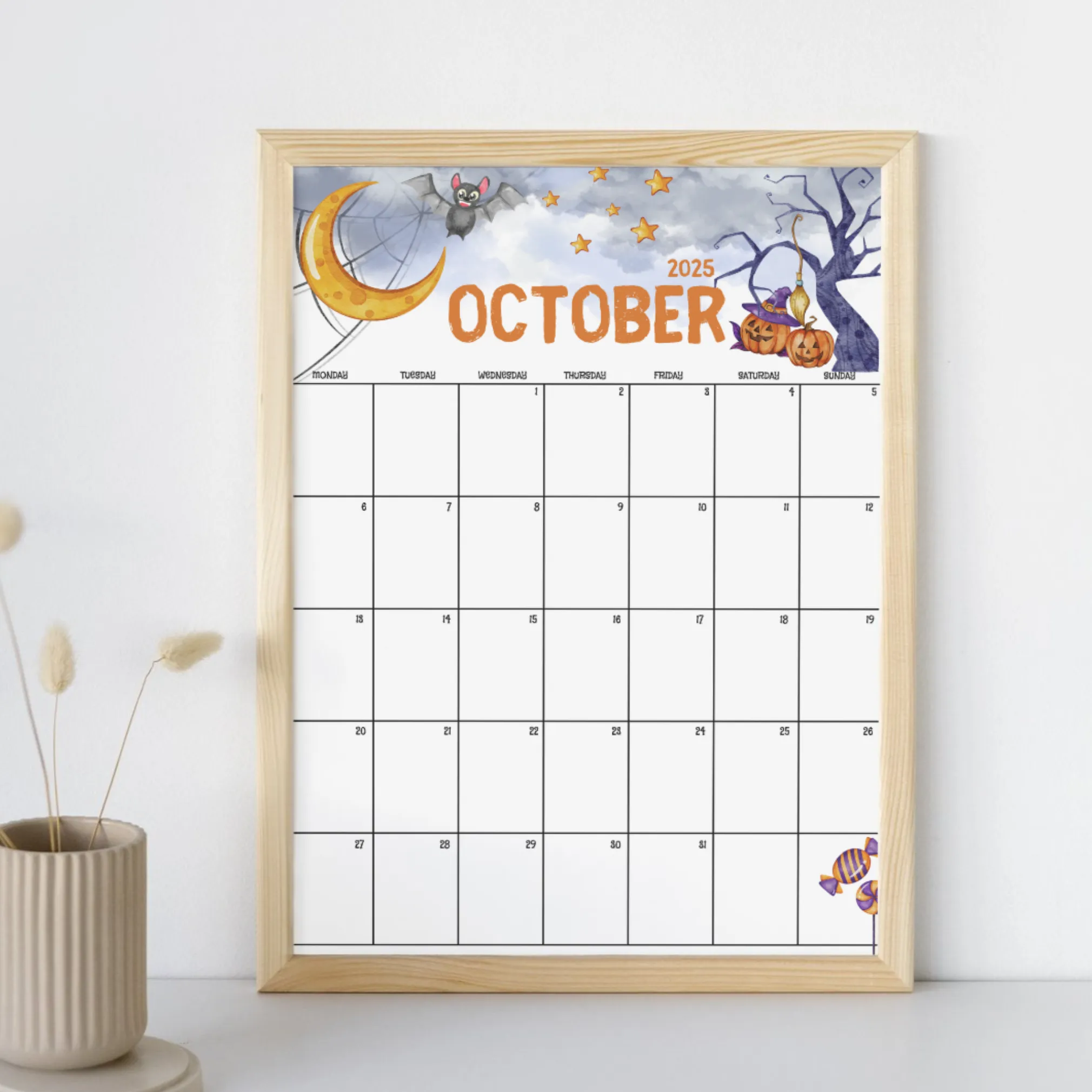 Editable Night Sky October 2025 Calendar