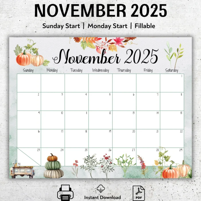 November 2025 Autumn Pumpkin Calendar