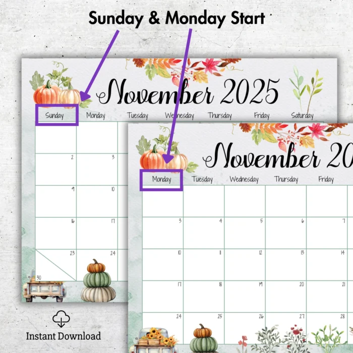 November 2025 Autumn Pumpkin Calendar
