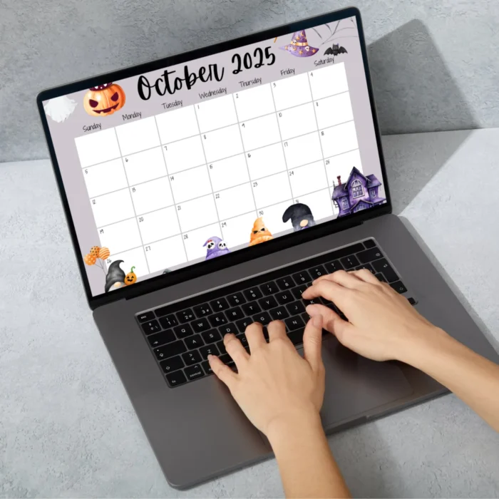 October 2025 Calendar Halloween Gnomes
