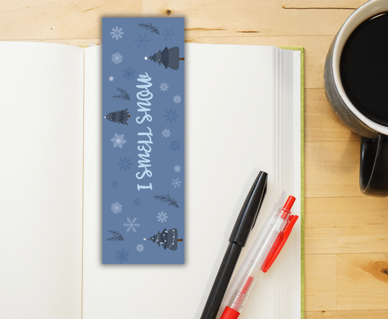 Snowflake and evergreen printable bookmark