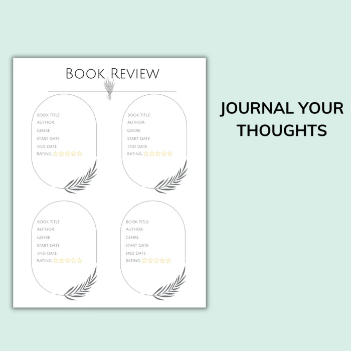 Printable Reading Journal with book review and yearly reading list pages