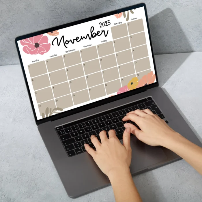 Editable November 2025 Floral Calendar