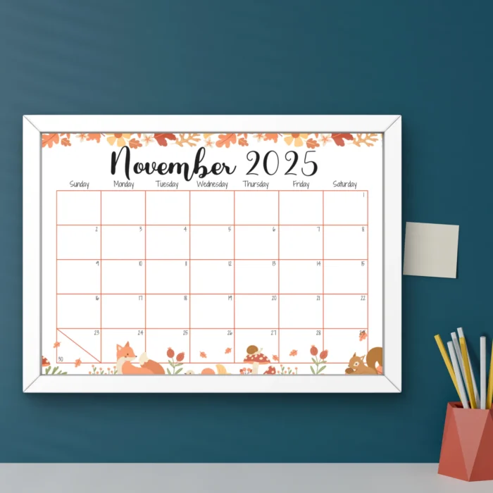 November 2025 Fox and Squirrel Calendar