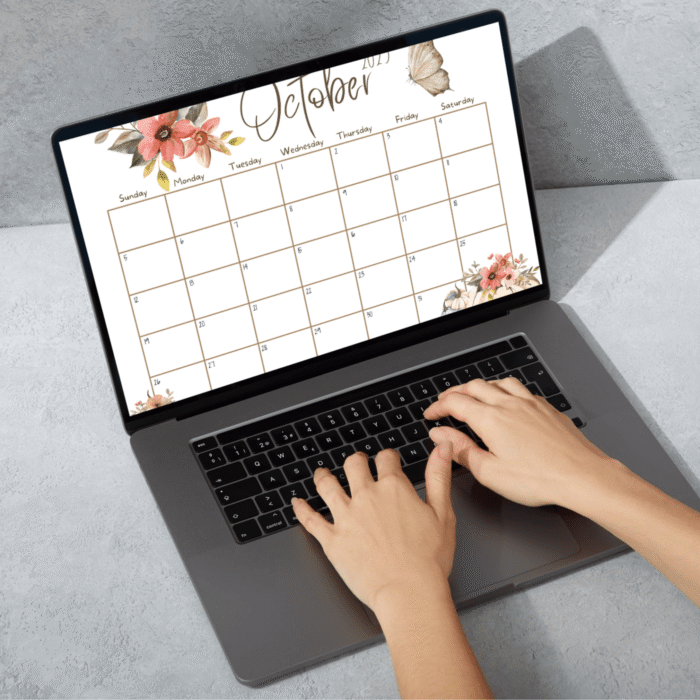 October 2025 printable calendar displayed on laptop screen