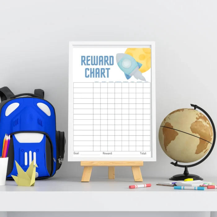 Editable Blue Fields in Kids Reward Chart - Rocket Design