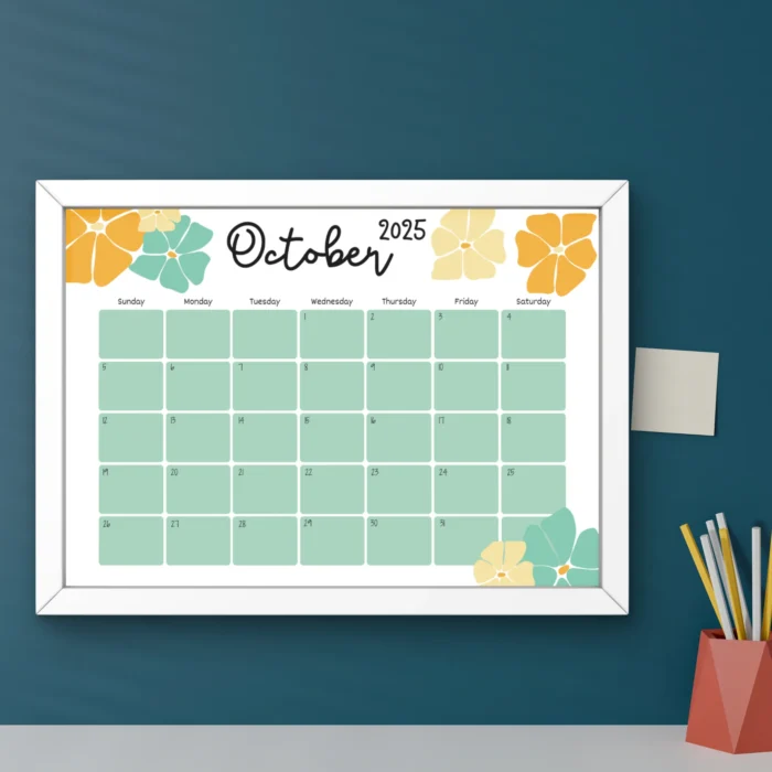 October 2025 Calendar Floral Theme â€“ Fillable PDF