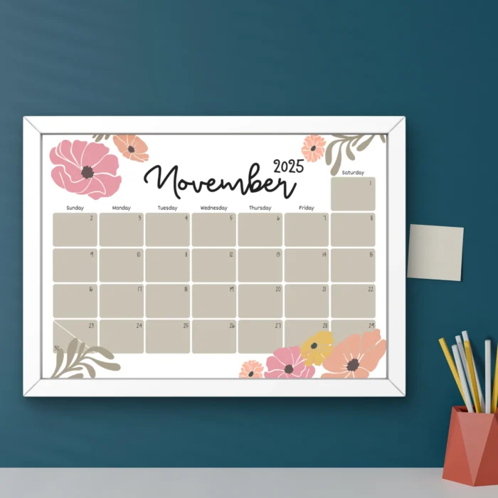 Editable November 2025 Floral Calendar ? Sunday & Monday Start, Printable & Fillable PDF - Image 5
