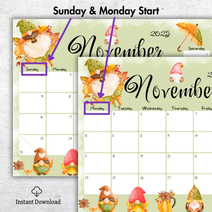 November 2025 Gnomes Calendar