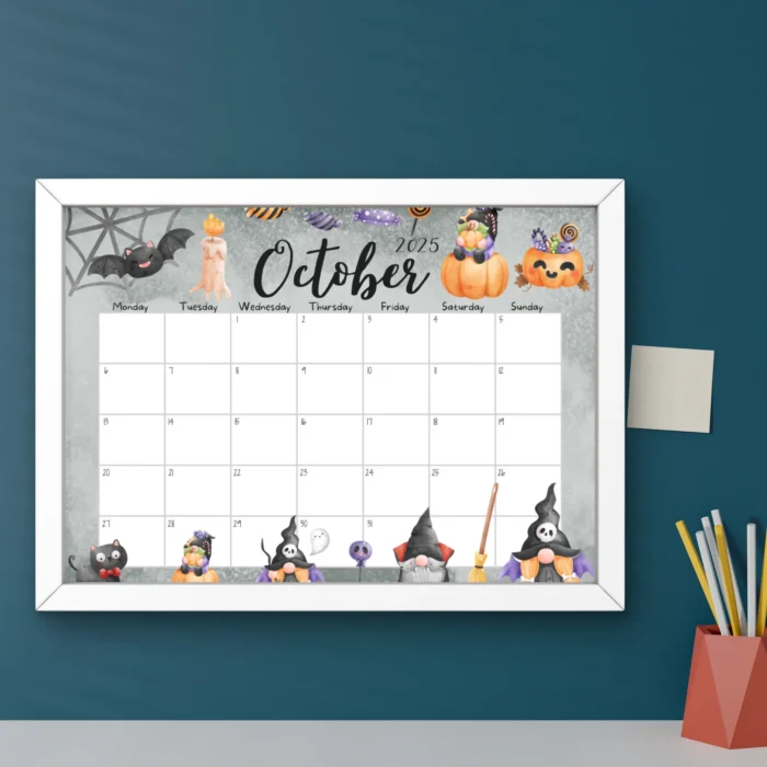 Editable October 2025 Halloween Calendar