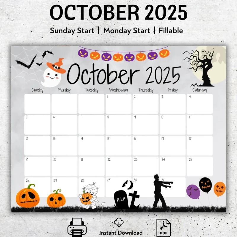 October 2025 Halloween Themed Calendar