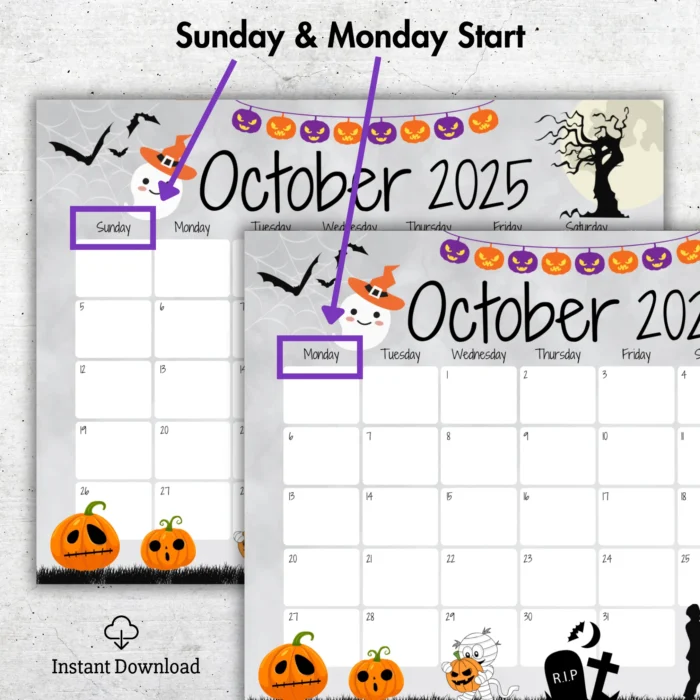 October 2025 Halloween Themed Calendar