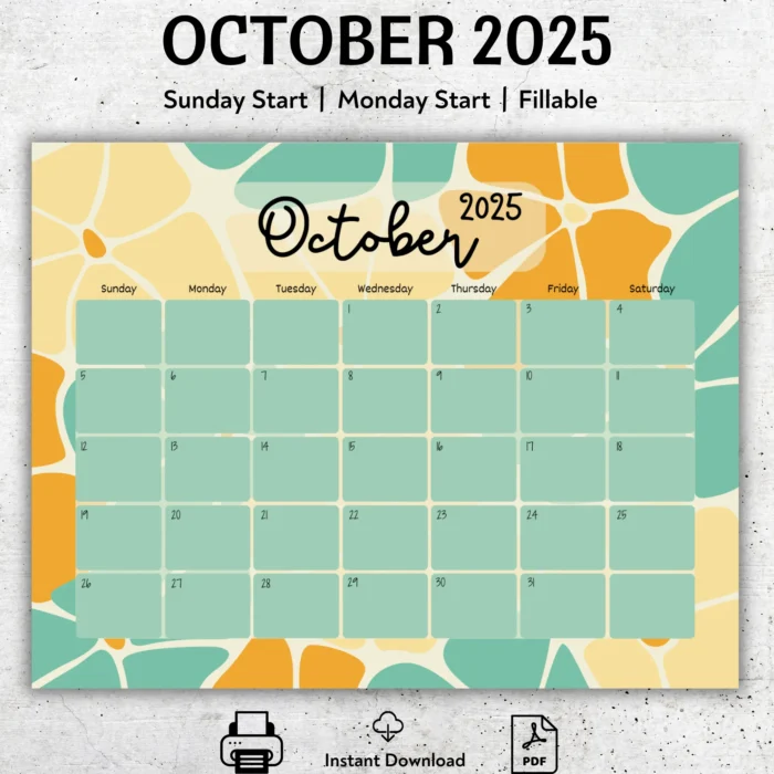 October 2025 Calendar Abstract Pattern