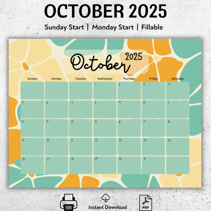October 2025 Calendar Abstract Pattern