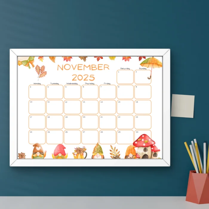 Editable November 2025 Gnome Calendar