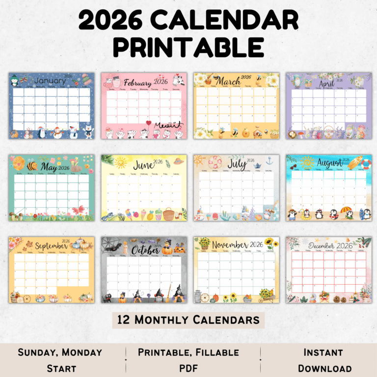 2026 CALENDAR BY MONTH PRINTABLE PDF visual data 7