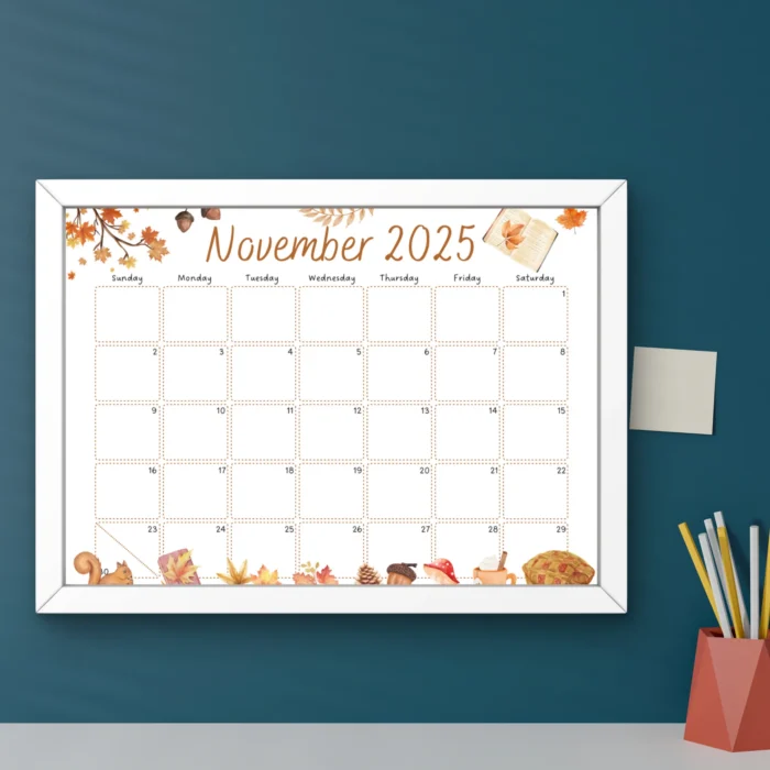 Editable November 2025 Squirrel Calendar
