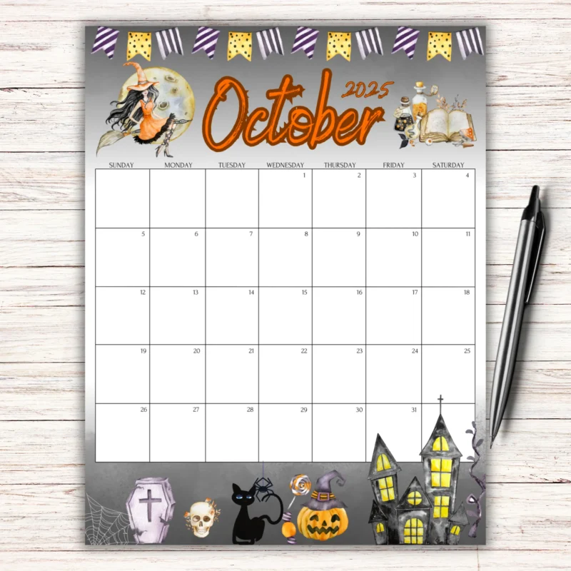 Halloween October 2025 Calendar Editable