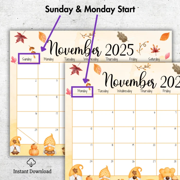November 2025 Harvest Gnome Calendar