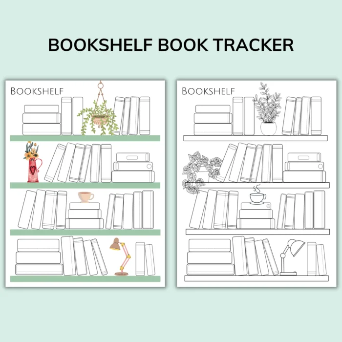 Minimal bookshelf tracker coloring page for reading goals